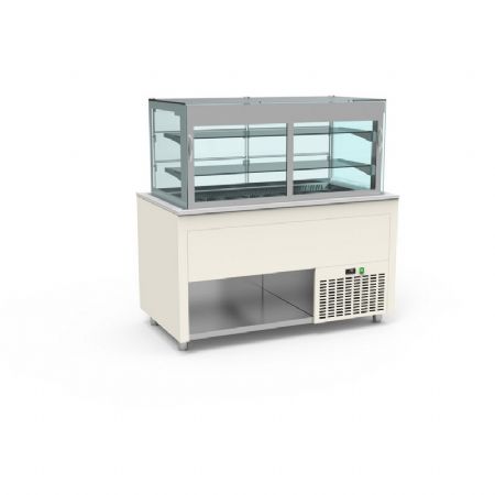 Buffet pro inox avec vitrine centrale panoramique et cuve froide ventile +4 / +12C couleur Blanc - 1260x850x850mm