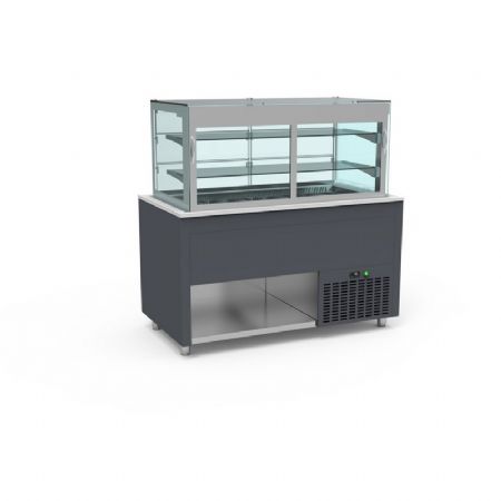 Buffet pro inox avec vitrine centrale panoramique et cuve froide ventile +4 / +12C couleur Gris - 1585x850x850mm
