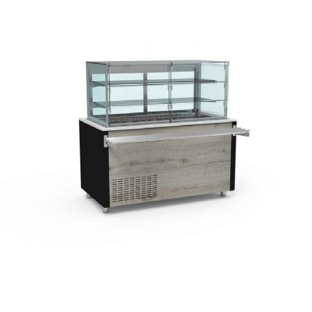 Buffet pro inox avec vitrine centrale panoramique et cuve froide ventile +4 / +12C couleur Noir - 1585x850x850mm