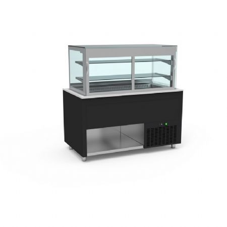 Buffet pro inox avec vitrine centrale panoramique et cuve froide ventile +4 / +12C couleur Noir - 1585x850x850mm