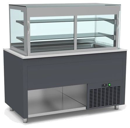 Buffet pro inox avec vitrine centrale panoramique et cuve froide ventilée +4 / +12°C Gris - 1260x850x850 Buffet pro inox avec vitrine centrale panoramique et cuve froide ventilée +4 / +12°C Gris - 1260x850x850