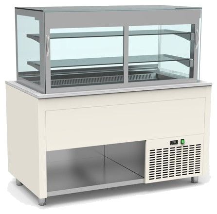 Buffet pro inox avec vitrine centrale panoramique et cuve froide ventilée +4 / +12°C Blanc - 1585x850x850 Buffet pro inox avec vitrine centrale panoramique et cuve froide ventilée +4 / +12°C Blanc - 1585x850x850
