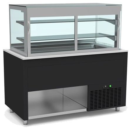 Buffet pro inox avec vitrine centrale panoramique et cuve froide ventilée +4 / +12°C Noir - 1585x850x850 Buffet pro inox avec vitrine centrale panoramique et cuve froide ventilée +4 / +12°C Noir - 1585x850x850