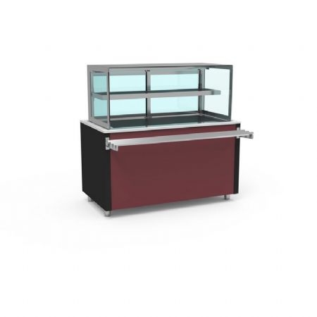 Buffet pro inox avec vitrine chaude centrale 2 etagres en verre amovibles couleur noir - 1260x850x850mm