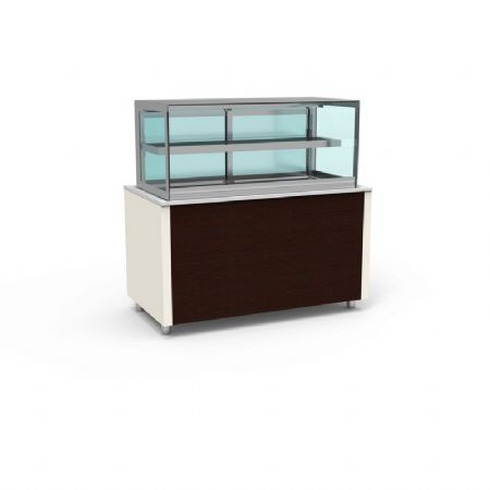 Buffet pro inox avec vitrine chaude avec vitre rabattable 2 tages en verre +50 / +100C couleur Blanc - 1260x850x850mm