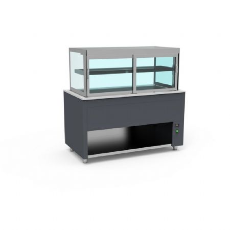 Buffet pro inox avec vitrine chaude avec vitre rabattable 2 tages en verre +50 / +100C couleur Gris - 1260x850x850mm