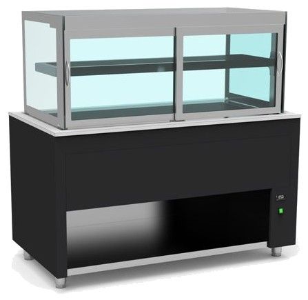 Buffet pro inox avec vitrine chaude avec vitre rabattable 2 étages en verre +50 / +100°C Noir - 1260x850x850