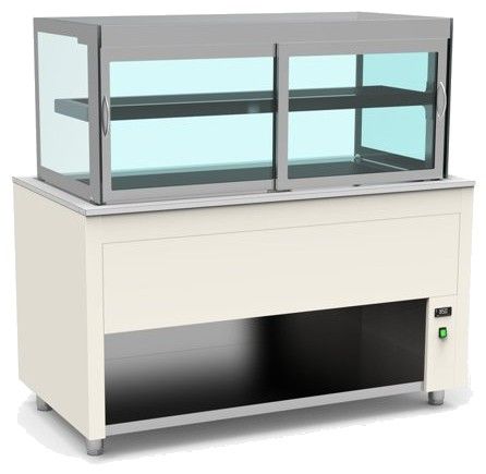 Buffet pro inox avec vitrine chaude avec vitre rabattable 2 étages en verre +50 / +100°C Blanc - 1585x850x850