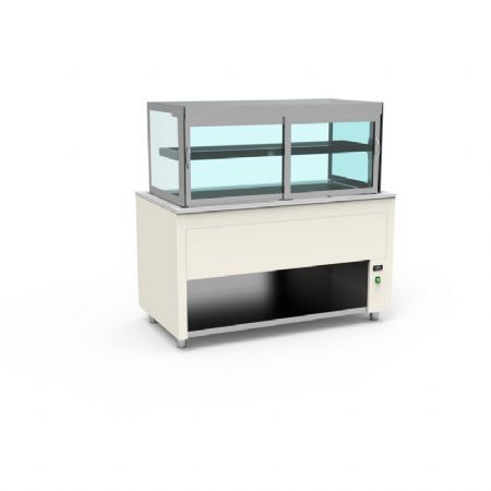 Buffet pro inox avec vitrine chaude avec vitre rabattable 2 tages en verre +50 / +100C couleur Blanc - 1585x850x850mm