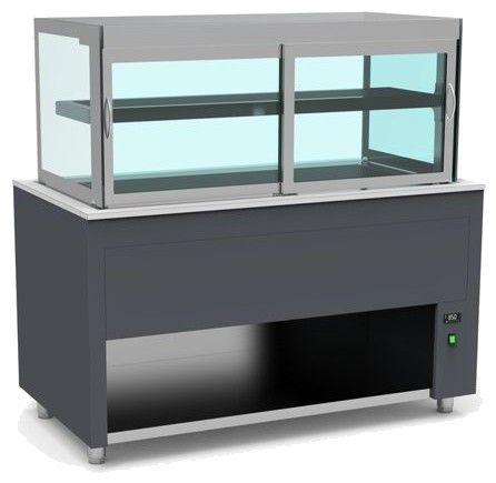 Buffet pro inox avec vitrine chaude avec vitre rabattable 2 étages en verre +50 / +100°C Gris - 1585x850x850