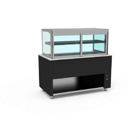 Buffet pro inox avec vitrine chaude avec vitre rabattable 2 tages en verre +50 / +100C couleur Noir - 1585x850x850mm