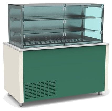 Buffet pro inox avec vitrine murale a portes coulissantes et cuve froide +4 / +12°C Blanc - 1585x850x850
