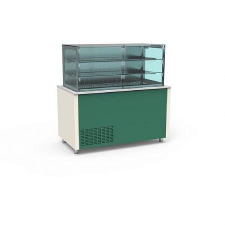 Buffet pro inox avec vitrine murale a portes coulissantes et cuve froide +4 / +12C couleur Blanc - 1585x850x850mm