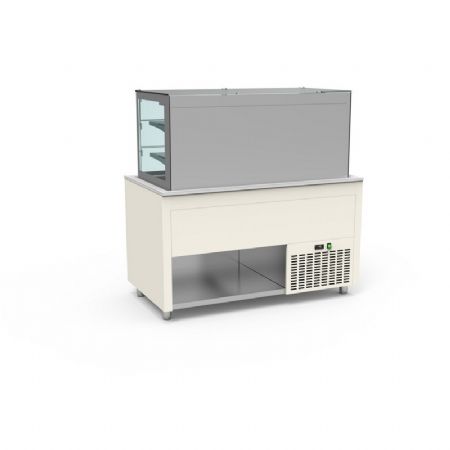 Buffet pro inox avec vitrine murale a portes coulissantes et cuve froide +4 / +12C couleur Blanc - 1585x850x850mm