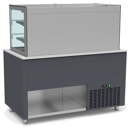 Buffet pro inox avec vitrine murale a portes coulissantes et cuve froide +4 / +12°C Gris - 1585x850x850