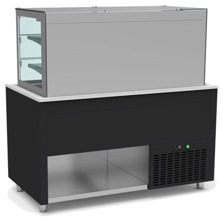 Buffet pro inox avec vitrine murale a portes coulissantes et cuve froide +4 / +12°C Noir - 1585x850x850