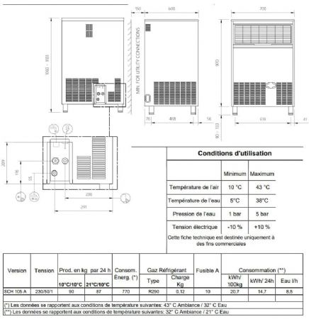 Machine  glaons gourmets refroidissement  air avec reserve 49kg - 90kg/24h