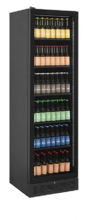 Armoire rfrigre positive toute noire avec 1 porte vitre charnires  gauche 350 L - 595 x 595 x 1990 mm