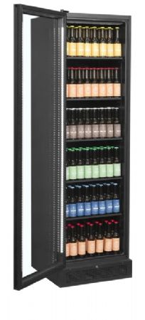 Armoire rfrigre positive toute noire avec 1 porte vitre charnires  gauche 350 L - 595 x 595 x 1990 mm