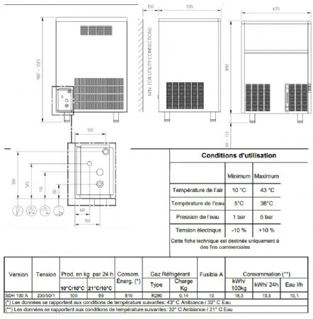 Machine  glaons creux refroidissement  air avec reserve 33kg - 100kg/24h