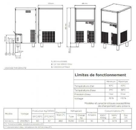 Machine  glaons creux refroidissement  air avec reserve 20kg - 63kg/24h