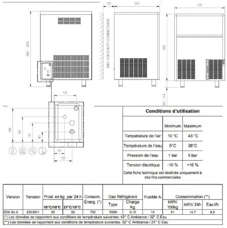Machine  glaons creux refroidissement  air avec reserve 30kg - 82kg/24h