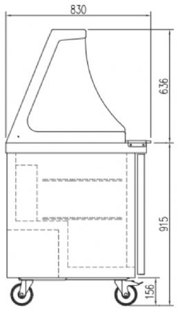 Meuble saladette mobile froid positif avec vitre frontale rabattable pour 9 bacs GN 1/6 - 701x830x1551 mm