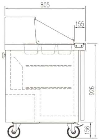 Saladette mobile haut rendement dessus et couvercle inox pour 27 bacs GN 1/6 avec 2 portes - 1837x805x1242 mm