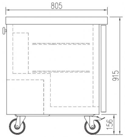 Meuble inox mobile froid positif haut rendement avec 1 porte vitrée - 701x805x915 mm
