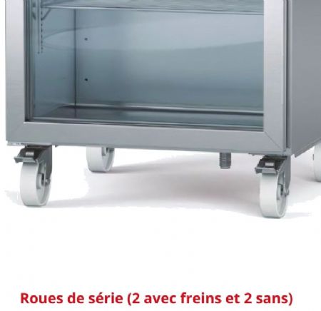 Meuble inox mobile froid positif haut rendement avec 3 portes vitrées - 1837x805x915 mm