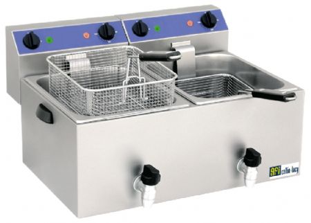 Friteuse lectrique  poser avec vidange 2 cuves 2x3,25kW - 2x8L