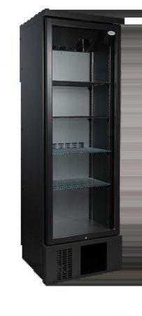 Réfrigérateur de bar noir 1 porte vitrée à charnières apparentes - 600x575x1805 - avec plage de température +2/+12°C