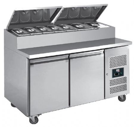 Table réfrigérée à sandwiches inox 2 portes 600x400 mm, 2 couvercles inox, 7 GN 1/3, 390 L, +2/+8°C - l2g - SH2000/800