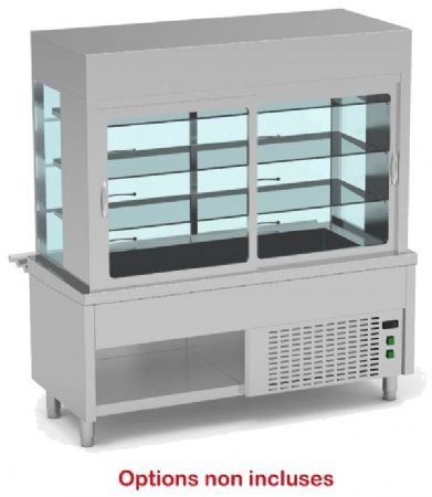 Meuble réfrigéré ouvert self enfant inox base cuve froide avec vitrine 3 niveaux sans réserve - 1600x700x1725