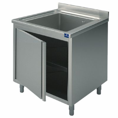 Évier inox 1 bac avec porte battante - 600x600 mm Évier inox 1 bac avec porte battante - 600x600 mm