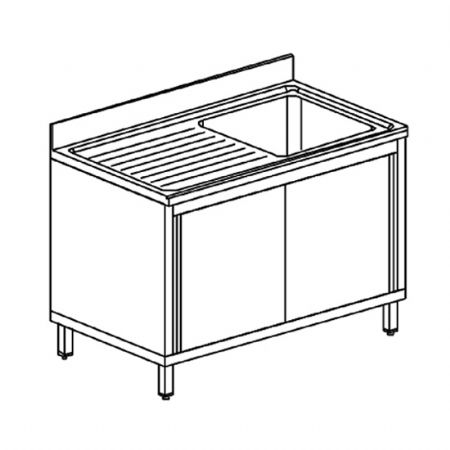 Plonge professionnelle sur armoire 1 bac gouttoir  gauche avec portes coulissantes 1400x700 mm