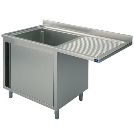 Plonge Inox 1 bac sur armoire avec porte battante, place pour lave-vaisselle, côté gauche, 1200x600x850 mm - Virtus - SLA1LD1206