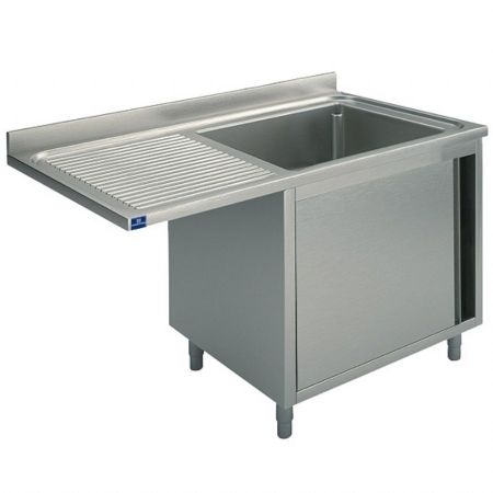 Plonge Inox 1 bac sur armoire avec porte battante, place pour lave-vaisselle, côté droit, 1200x600x850 mm - Virtus - SLA1LS1206
