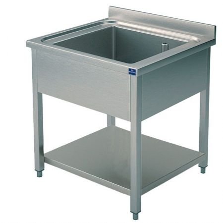 Plonge Inox 1 Évier, 1 bac, sur piètement, avec étagère inférieure, 800x600x850 mm - Virtus - SLG1856 Plonge Inox 1 Évier, 1 bac, sur piètement, avec étagère inférieure, 800x600x850 mm - Virtus - SLG1856