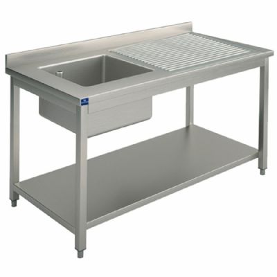Évier inox 1 bac à droite sur piètement avec étagère 700 x 1000 x 850 mm Évier inox 1 bac à droite sur piètement avec étagère 700 x 1000 x 850 mm