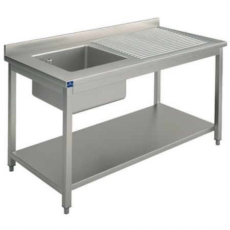 Plonge Inox 1 bac avec plateau d'égouttage à droite sur piètement avec étagère inférieure 1400x600 mm - Virtus - SLG1GD1456 Plonge Inox 1 bac avec plateau d'égouttage à droite sur piètement avec étagère inférieure 1400x600 mm - Virtus - SLG1GD1456