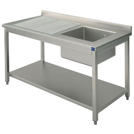 Plonge Inox 1 bac, plateau d'égouttage à gauche, sur piètement avec étagère inférieure, 1100x600x850 mm - Virtus - SLG1GS11560 Plonge Inox 1 bac, plateau d'égouttage à gauche, sur piètement avec étagère inférieure, 1100x600x850 mm - Virtus - SLG1GS11560