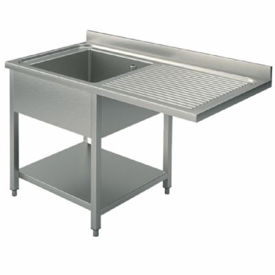 vier inox sur pitement avec tablette basse 1 bac  gauche 1200x600 mm
