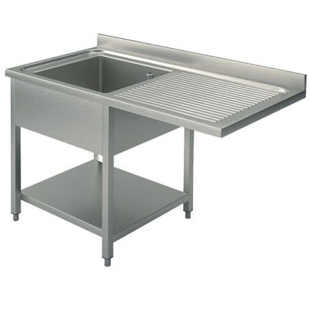 Plonge Inox 1 bac sur piètement avec étagère inférieure, place pour lave-vaisselle, côté gauche, 1300x600x850 mm - Virtus - SLG1LD13560