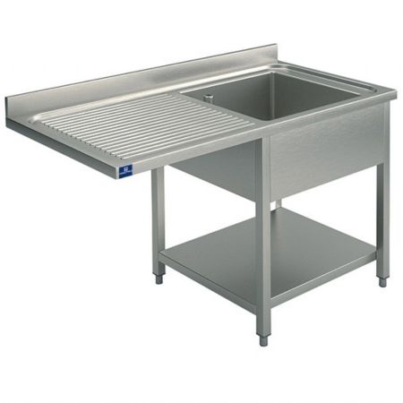 Plonge Inox 1 bac sur piètement avec étagère inférieure, place pour lave-vaisselle, côté droit, 1200x600x850 mm - Virtus - SLG1LS12560