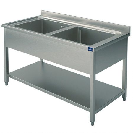 Plonge Inox 1 Évier, 2 bacs, sur piètement, avec étagère inférieure, 1000x700x850 mm - Virtus - SLG21047