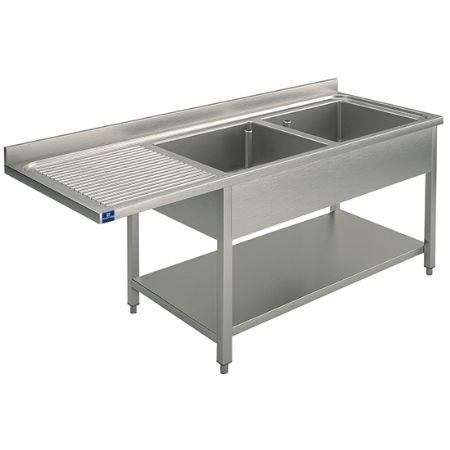 Plonge Inox 1 sur piètement avec étagère inférieure, place pour lave-vaisselle, 2 bacs à droite, 1800x600x850 mm - Virtus - SLG2LS18560 Plonge Inox 1 sur piètement avec étagère inférieure, place pour lave-vaisselle, 2 bacs à droite, 1800x600x850 mm - Virtus - SLG2LS18560