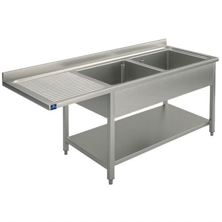 Plonge Inox 1 sur piètement avec étagère inférieure, place pour lave-vaisselle, 2 bacs à droite, 1800x700x850 mm - Virtus - SLG2LS1857 Plonge Inox 1 sur piètement avec étagère inférieure, place pour lave-vaisselle, 2 bacs à droite, 1800x700x850 mm - Virtus - SLG2LS1857