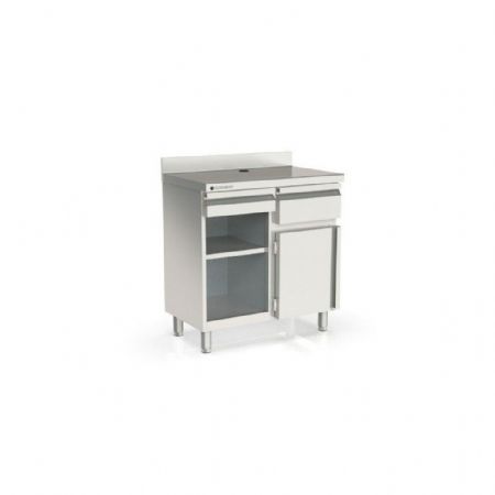 Meuble Bas de Rangement Inox AISI-304 dosseret 100 mm, 1 porte, 1 tiroir neutre et 1 étagère - Coreco - SMC-100-S