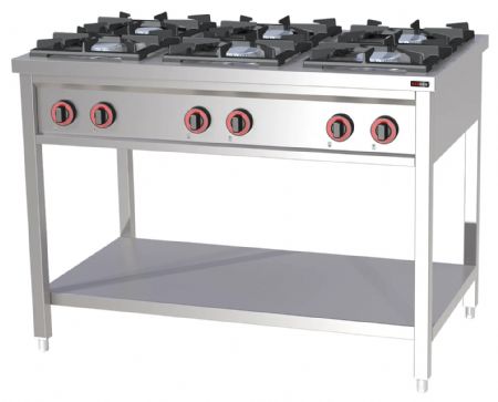 Cuisinière professionnelle Fourneau sur placard ouvert à gaz 6 feux 36 kW - Redfox - SPF 120 G